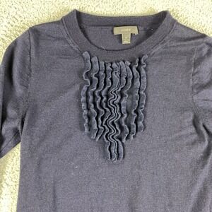 J Crew Sweater Womens Medium Navy Merino Wool Pintucked Stretch Lightweight